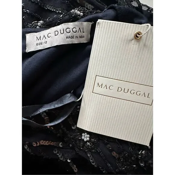 MAC DUGGAL EMBELLISHED HIGH NECK ILLUSION LONG SLEEVE GOWN